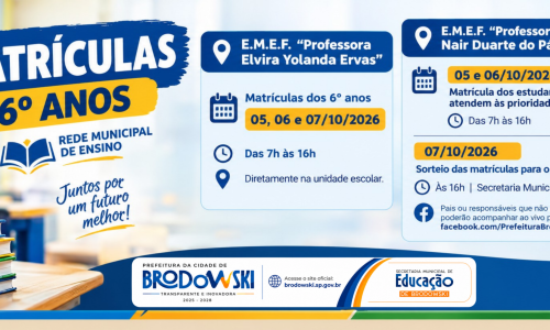 MATRÍCULAS DOS 6º ANOS – REDE MUNICIPAL DE ENSINO